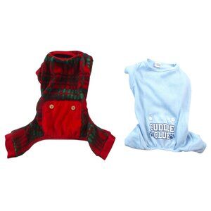 Simply Wag Cozy Dog Pajamas Set M Blue Red Plaid Fleece Cuddle Club Sleepwear